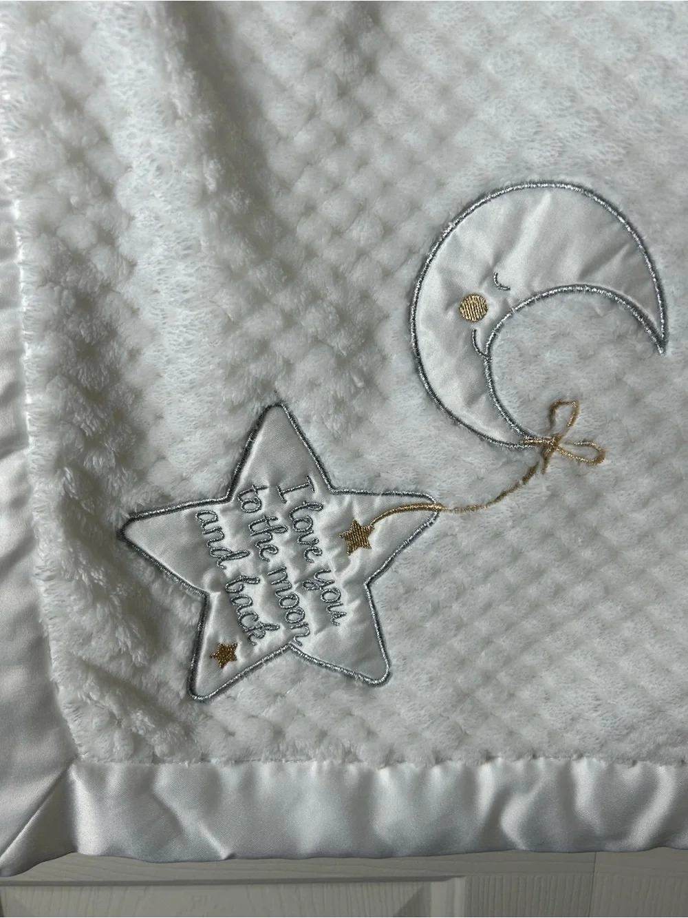 Baby Starters I Love You To The Moon and Back White Blanket Star Silver Gold